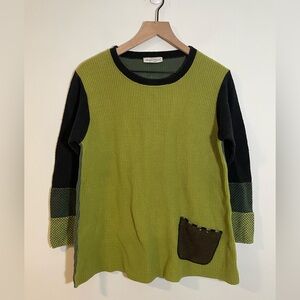 Margaret Winters Knit Colorblock Sweater Green & Black Size Medium Artsy Teacher